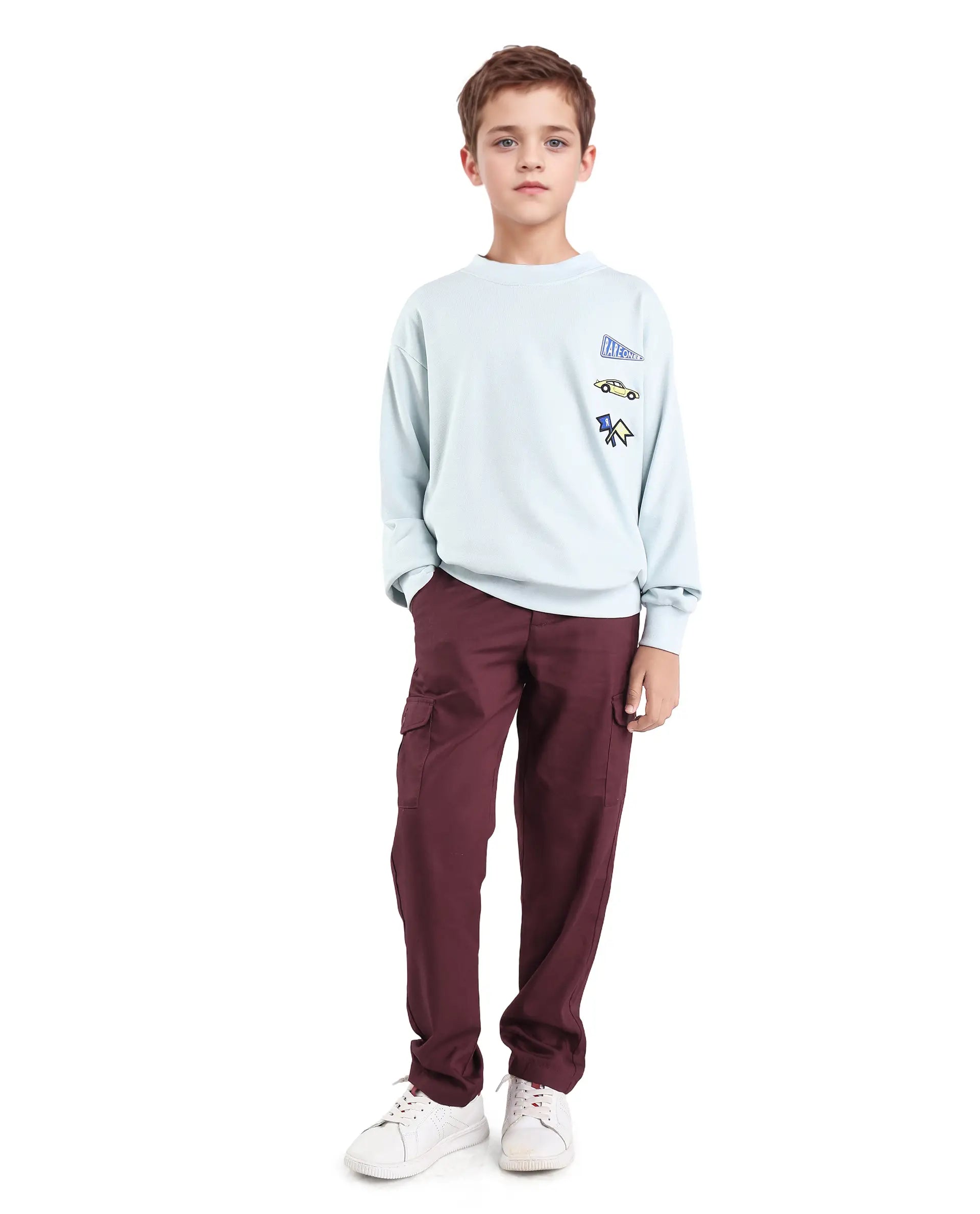 Rare Ones Kids Glin-B Maroon Cotton Solid Button Closure Regular Fit Trouser