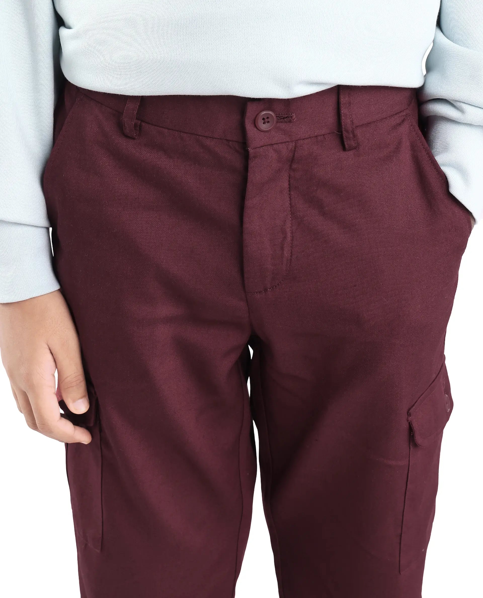 Rare Ones Kids Glin-B Maroon Cotton Solid Button Closure Regular Fit Trouser