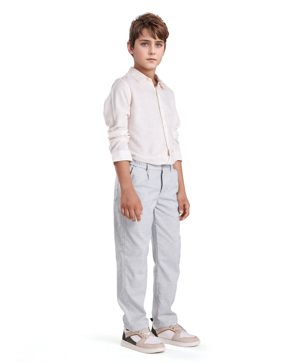 Rare Ones Kids Jin Light Green Polyester Striped Button & Zip Closure Regular Fit Trouser