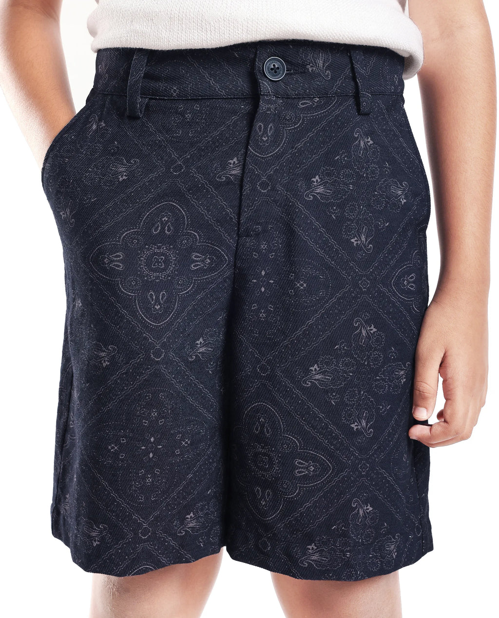 Rare Ones Kids Loui Navy Viscose Fabric Regular Fit Digital Print Shorts