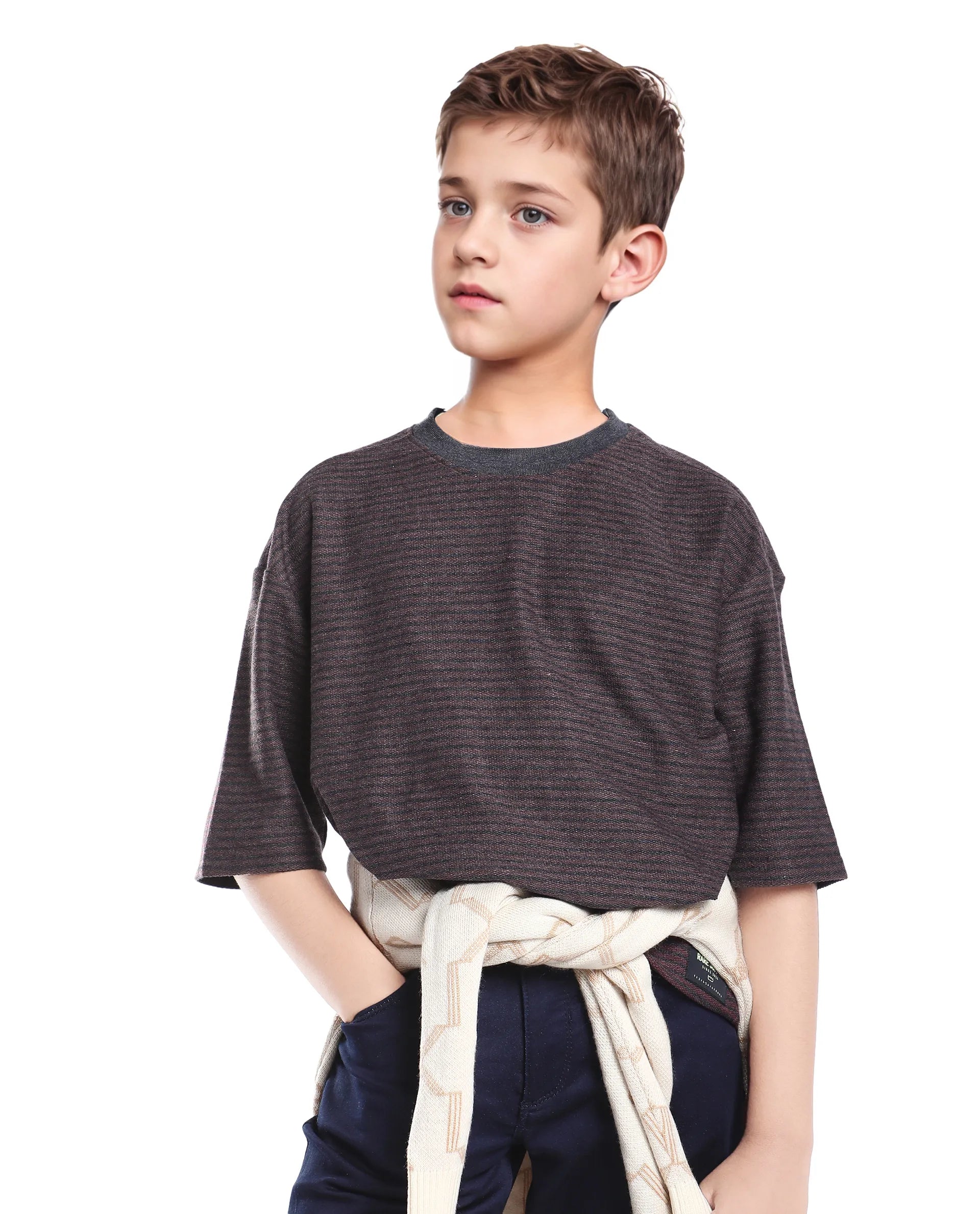 Rare Ones Kids Malco Dark Maroon Cotton Pull On Striped Oversized T-Shirt