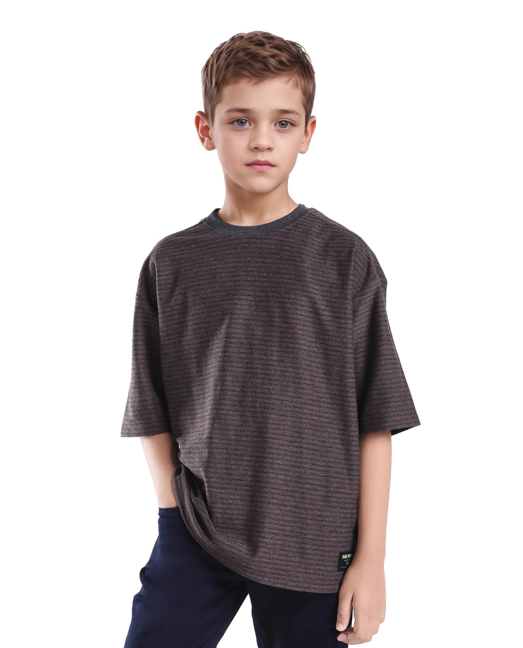 Rare Ones Kids Malco Dark Maroon Cotton Pull On Striped Oversized T-Shirt
