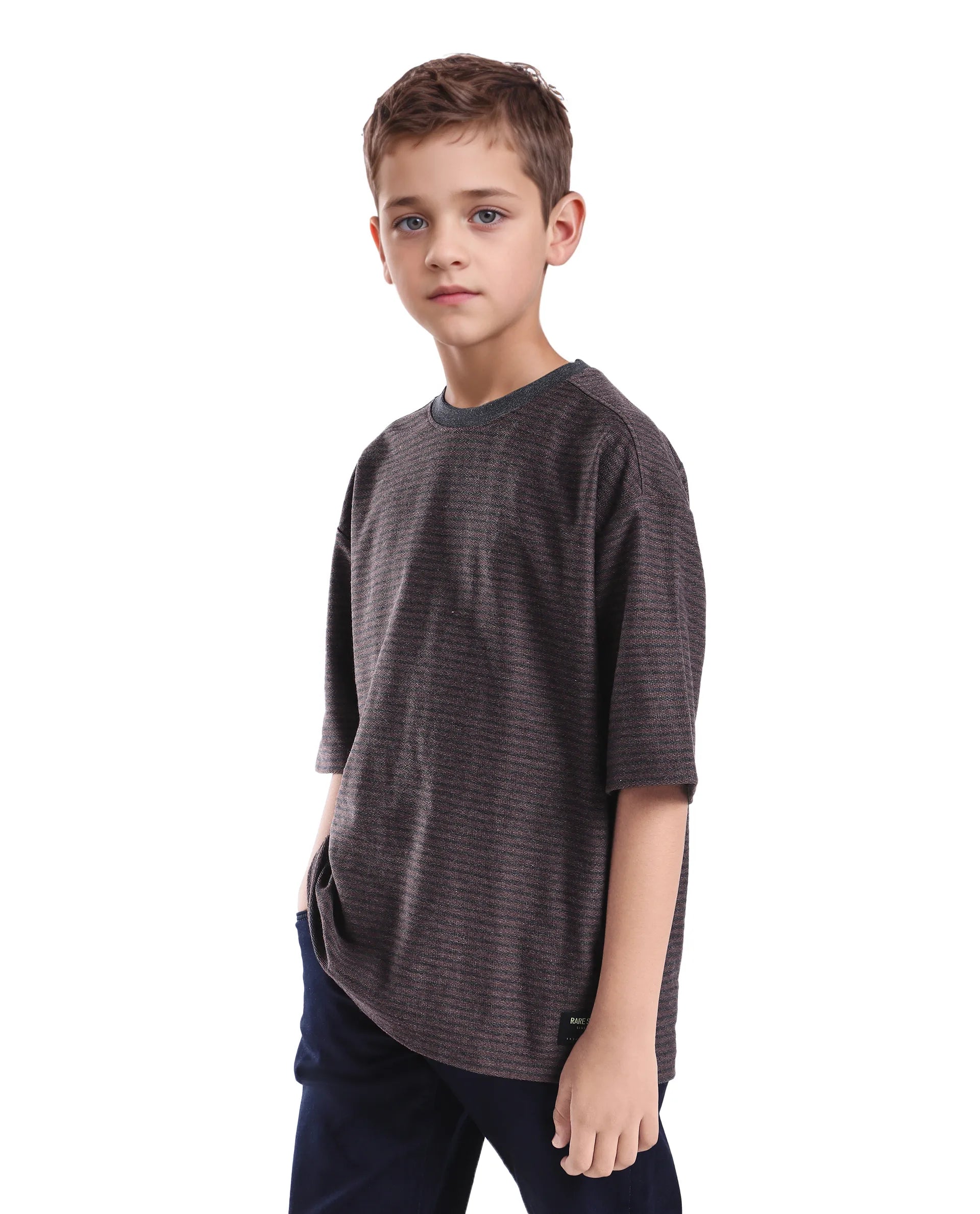 Rare Ones Kids Malco Dark Maroon Cotton Pull On Striped Oversized T-Shirt