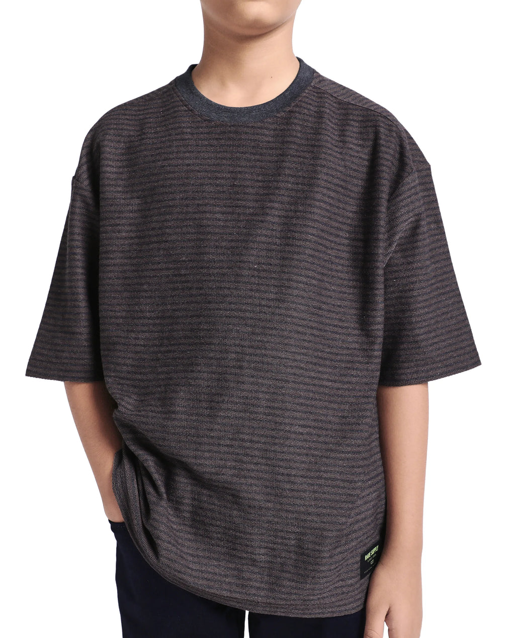 Rare Ones Kids Malco Dark Maroon Cotton Pull On Striped Oversized T-Shirt
