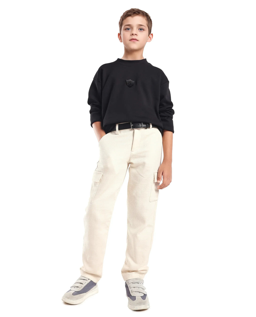 Rare Ones Kids Masa-B Off White Cotton Solid Button Closure Regular Fit Trouser