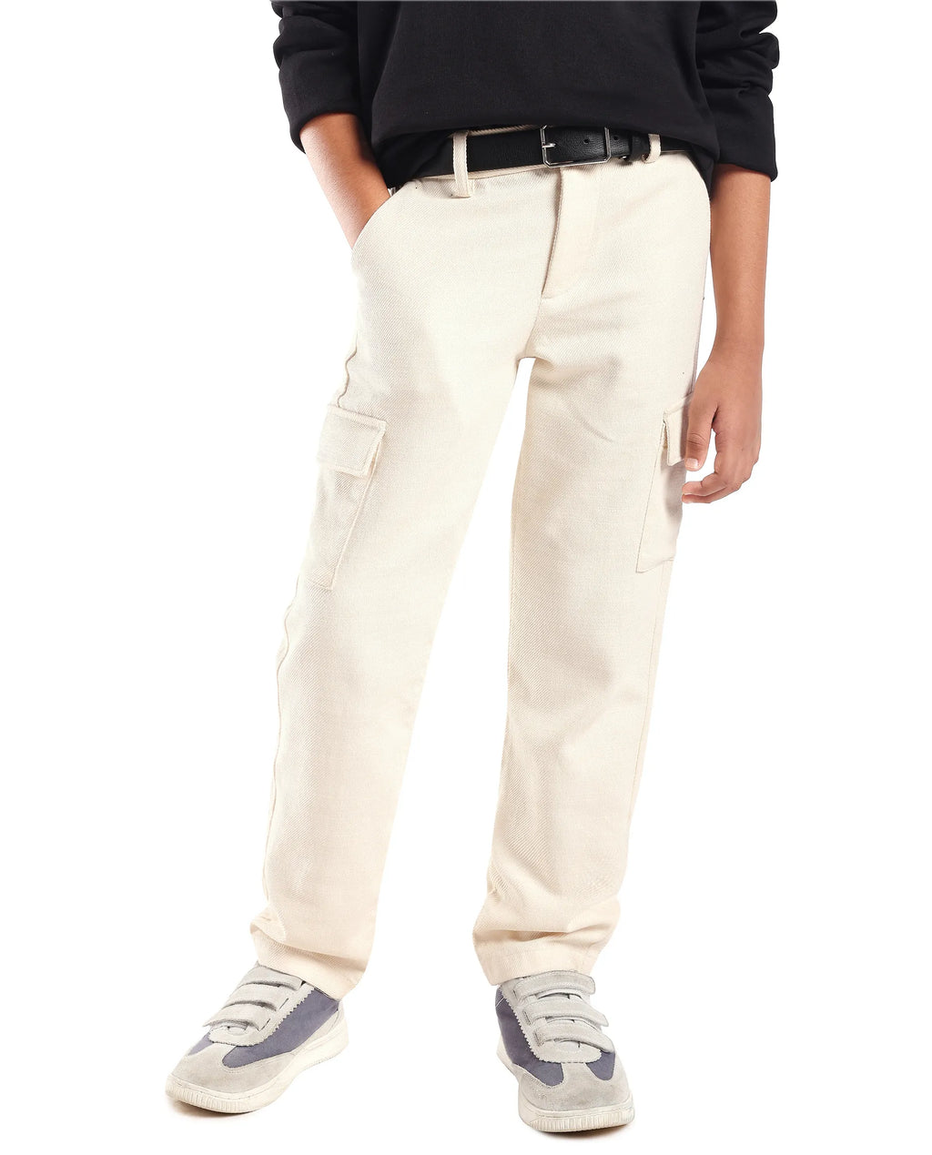Rare Ones Kids Masa-B Off White Cotton Solid Button Closure Regular Fit Trouser